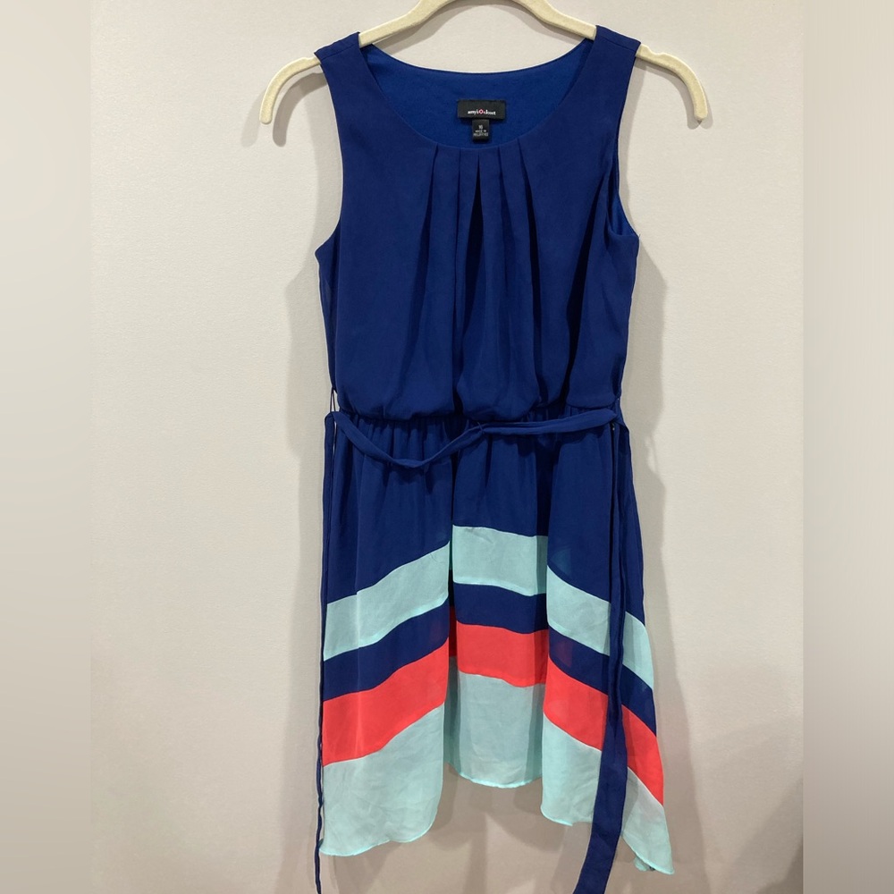Amy’s Closet Sleeveless Dress Blue Orange A-Symmetrical Pleated Girl’s 16